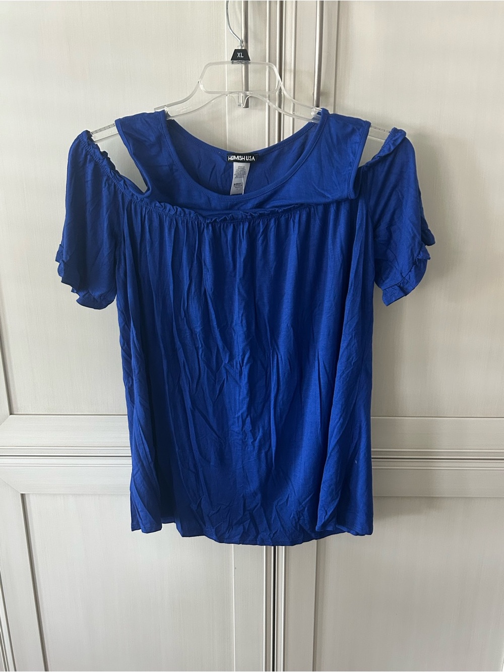 HEIMISH USA Royal Blue Cold-Shoulder Short Sleeve Blouse